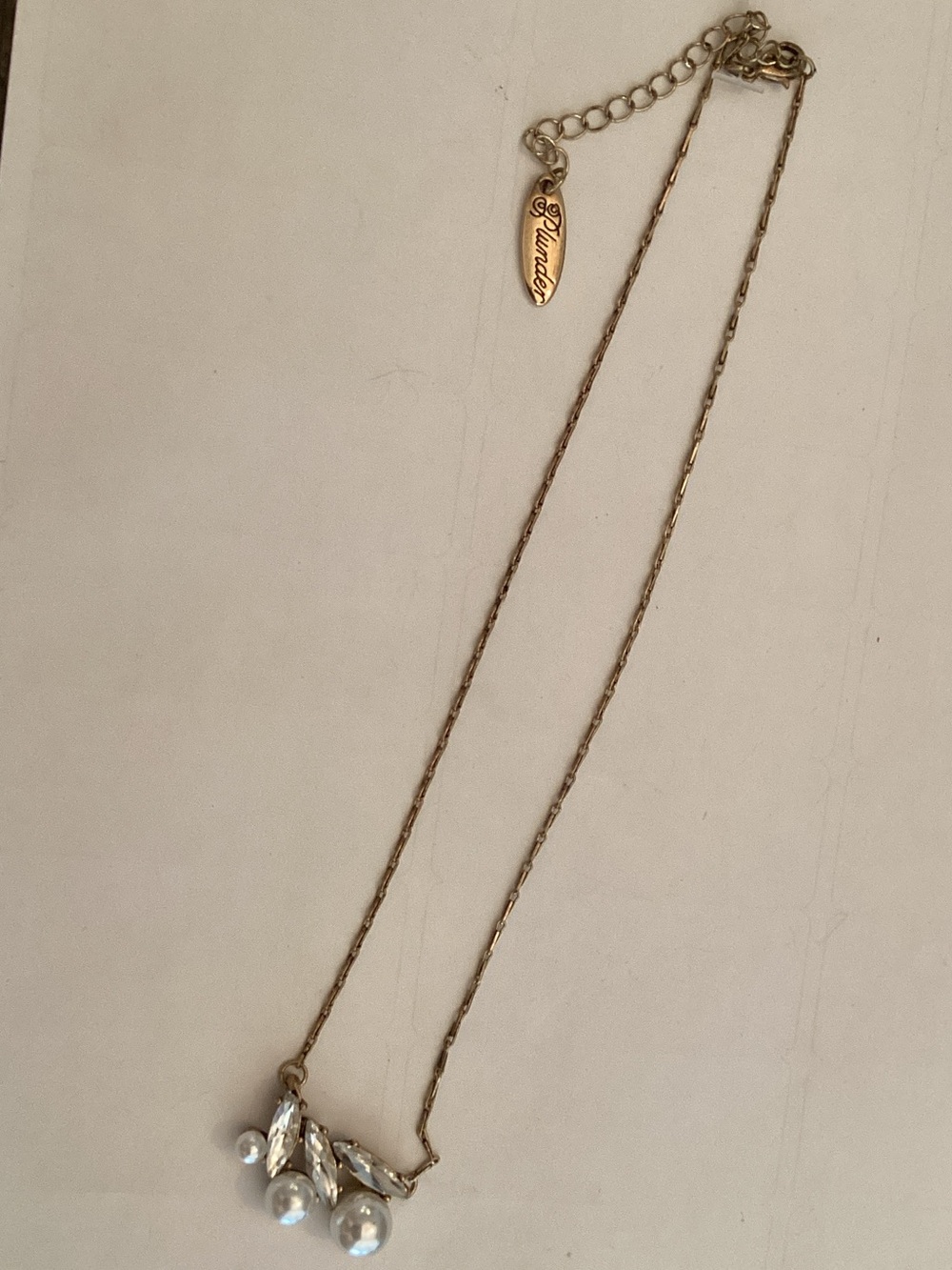 Plunder Gold-Tone Necklace with Pearls and Clear Crystals